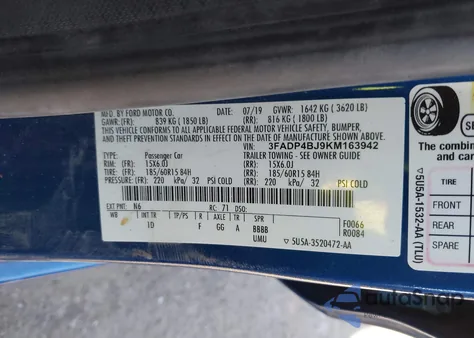 2019 Ford Fiesta Se z USA, uszkodzony, nr VIN 3FADP4BJ9KM163942